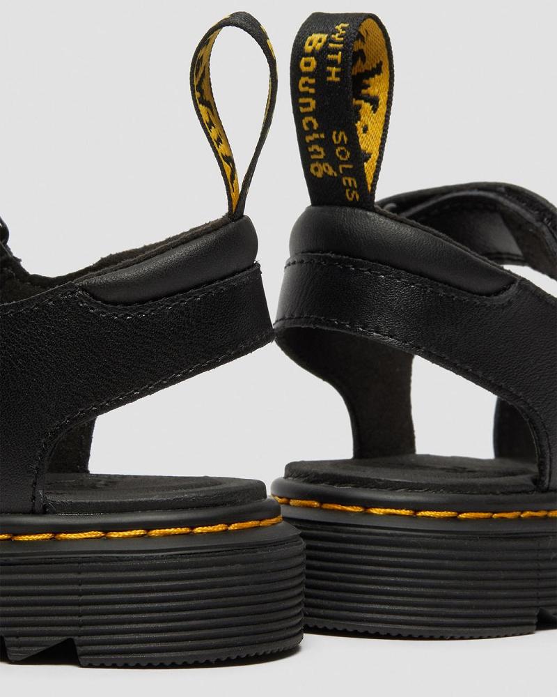 Kids' Dr Martens Junior Vossie Leather Sandals Black | AU 724JPQ